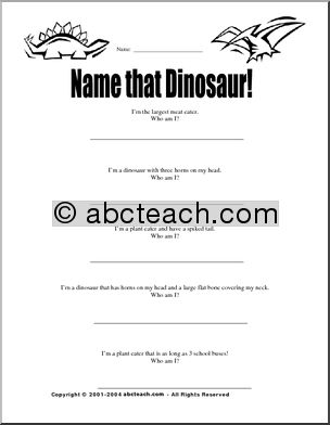 Worksheet: What Am I? Dinosaurs (primary/elementary)