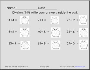 Division Facts 1-9 (elem) Math