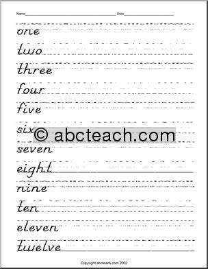 Handwriting Practice: Number Words – manuscript (DN-style font)