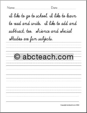 Handwriting Practice: School theme – cursive (DN-Style Font)