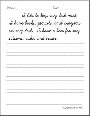 Handwriting Practice: Desk Supplies- cursive (DN-style font)