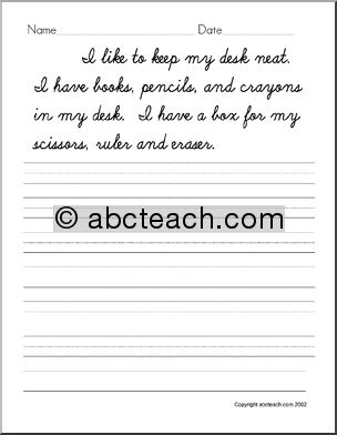 Handwriting Practice: Desk Supplies- cursive (DN-style font)