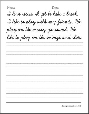 Handwriting Practice: Recess – cursive (DN-style font)