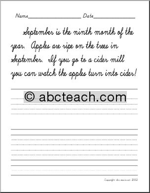 Handwriting Practice: September theme – cursive (DN-Style Font )
