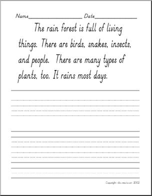 Handwriting Practice: Rain Forest – manuscript (DN-style font)