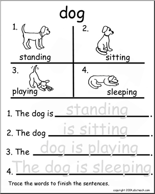 Beginning Writing Practice, Set 5 – trace (dog)