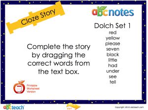 Interactive: Notebook: Dolch Reading: Cloze–Set 1