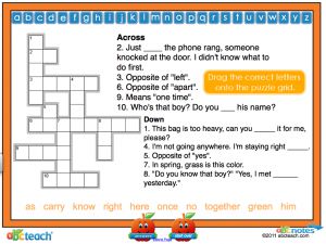Interactive: Notebook: Phonics: Dolch Set 6: Crossword
