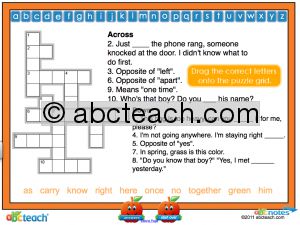 Interactive: Notebook: Phonics: Dolch Set 6: Crossword