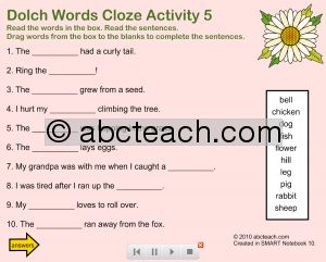 Reading Comprehension Dolch Words Cloze Activity 5′ Interactive Notebook