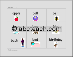Nouns (with pictures) Word Cards