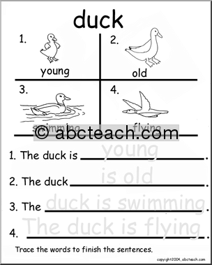 Beginning Writing Practice, Set 6 – trace (duck)