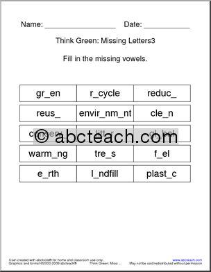 Think Green (vowels) Missing Letters