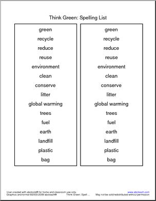 Spelling List: Think Green