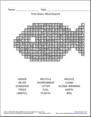 Word Search: Think Green (fish shape)