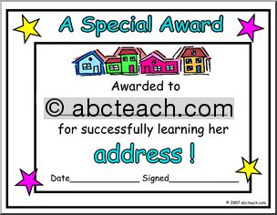 Certificate: Learning Address (girl)