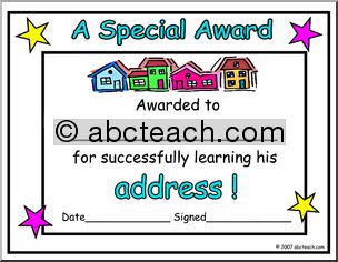 Certificate: Learning Address (boy)