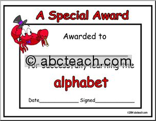 Certificate: Learning the alphabet (preschool)