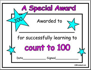 Certificate: Counting to 100 (preschool)