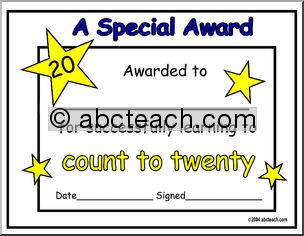 Certificate: Counting to 20 (preschool)