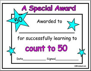 Certificate: Counting to 50 (preschool)