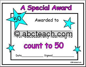 Certificate: Counting to 50 (preschool)
