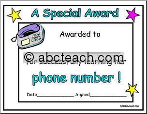 Certificate: Learning Phone Number (version 1a)