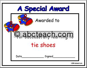 Certificate: Tying shoes (preschool)