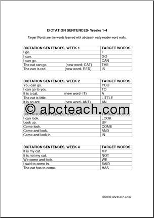 abcteach Early Writer Dictation Sentences – set 1(primary)