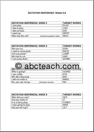 abcteach Early Writer Dictation Sentences – all (primary)