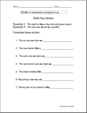 Earth Day Similes (primary) Writing Prompt