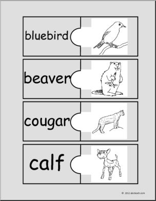 Easy Puzzle: Animals-Beginning Consonant B-N (b/w) (primary)