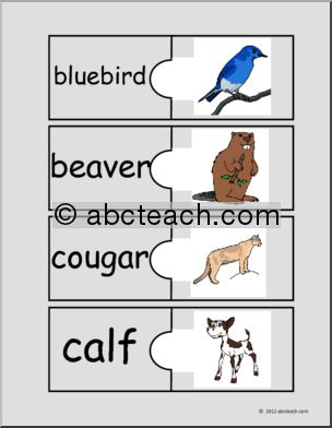 Easy Puzzle: Animals-Beginning Consonant B-N (color) (primary)
