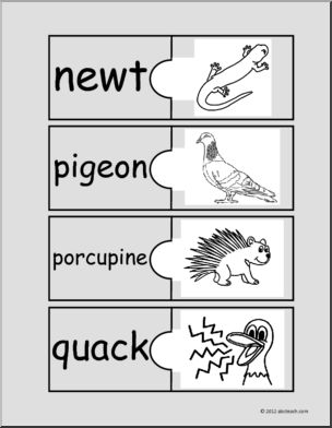 Easy Puzzle: Animals-Beginning Consonant P-Z (b/w) (primary)