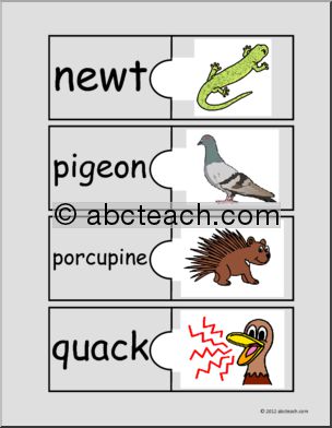Easy Puzzle: Animals-Beginning Consonant P-Z (color) (primary)