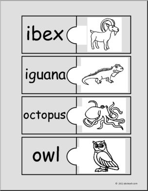 Easy Puzzle: Animals-Beginning Vowel (b/w) (primary) – Abcteach