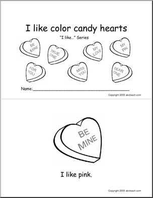 Early Reader: “I like…” (candy hearts – b/w)