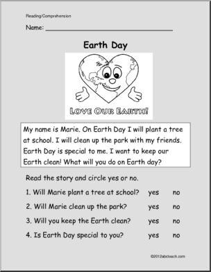 Easy Reading Comprehension: Earth Day (primary)