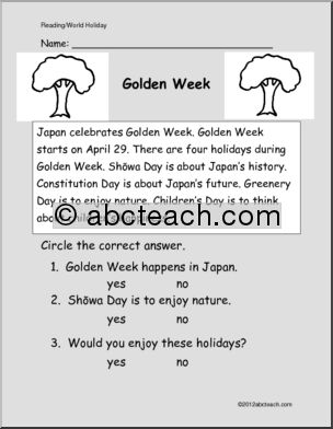 Easy Reading Comprehension: Golden Week – Japan (primary)