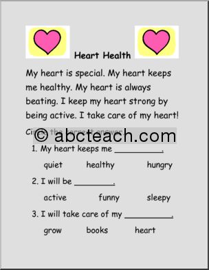 Easy Reading Comprehension: Heart Health (prek-1)