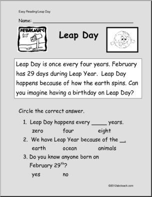 Easy Reading Comprehension: Leap Day (primary)