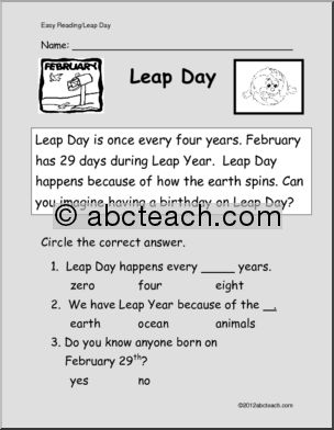 Easy Reading Comprehension: Leap Day (primary)