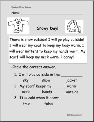 Easy Reading Comprehension: Snowy Day Clothes (pre-k/primary)