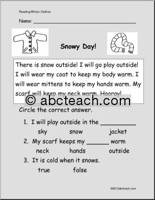 Easy Reading Comprehension: Snowy Day Clothes (pre-k/primary)