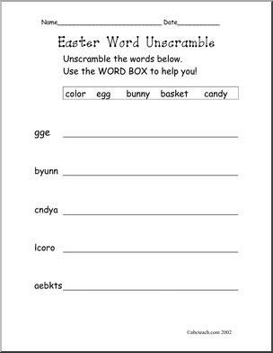 Unscramble the Words: Easter (easy)