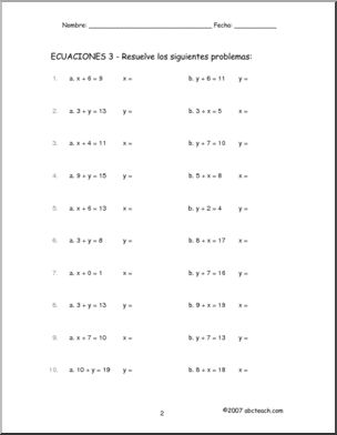 Spanish: MatemÂ·ticas – Ecuaciones 2 (elementaria/secundaria)