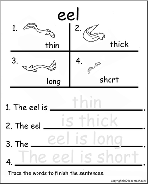 Beginning Writing Practice, Set 6a – trace (eel)