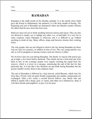 Comprehension: Ramadan (upper elementary/ middle)