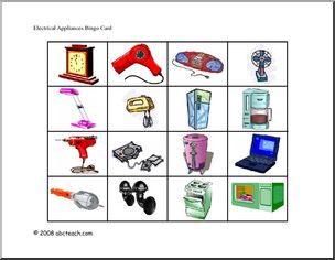 Bingo Cards: Electrical Appliances  (color)