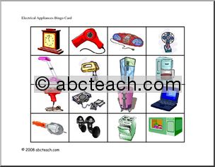 Bingo Cards: Electrical Appliances  (color)